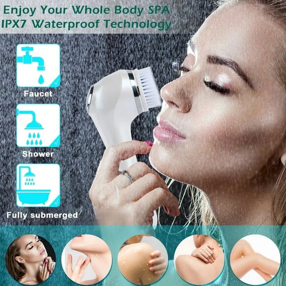 New Electric Facial Cleansing Brush – Dual Speed, Waterproof, Silicone – White - Picture 3 of 5